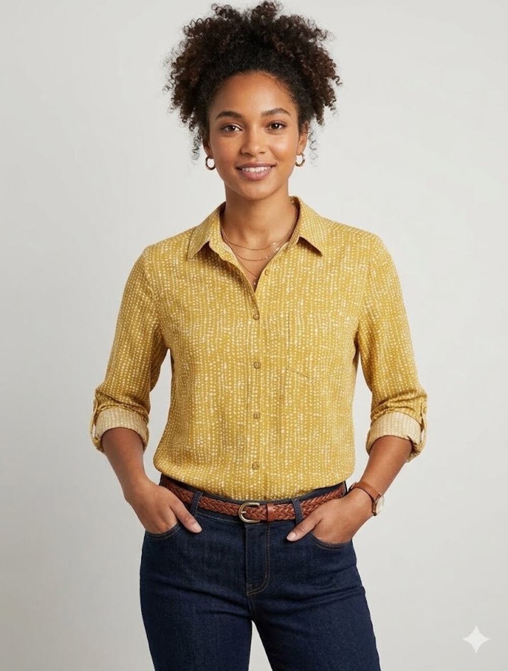 Liberty Love Dotted Blouse Womens Long Sleeve Light Weight Relaxed Top Small